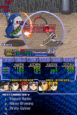 Super Robot Taisen OG Saga: Endless Frontier (Nintendo DS) screenshot: Kaguya attacking and finishing an enemy