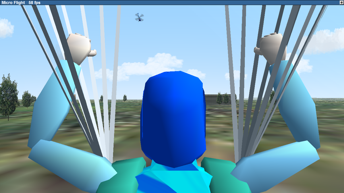 Micro Flight (Windows) screenshot: Bailed out on a parachute. The helicopter is still visible in the distance