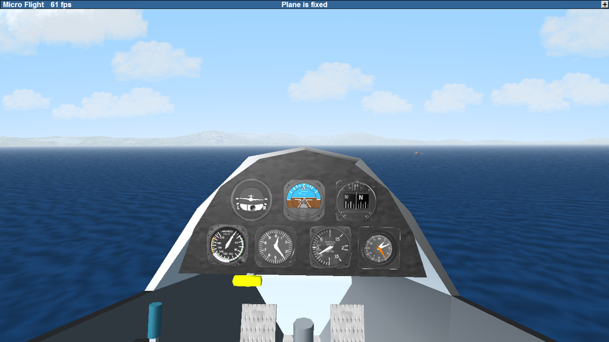 Micro Flight (Windows) screenshot: Flying over the sea in the "carrier landing" scenario