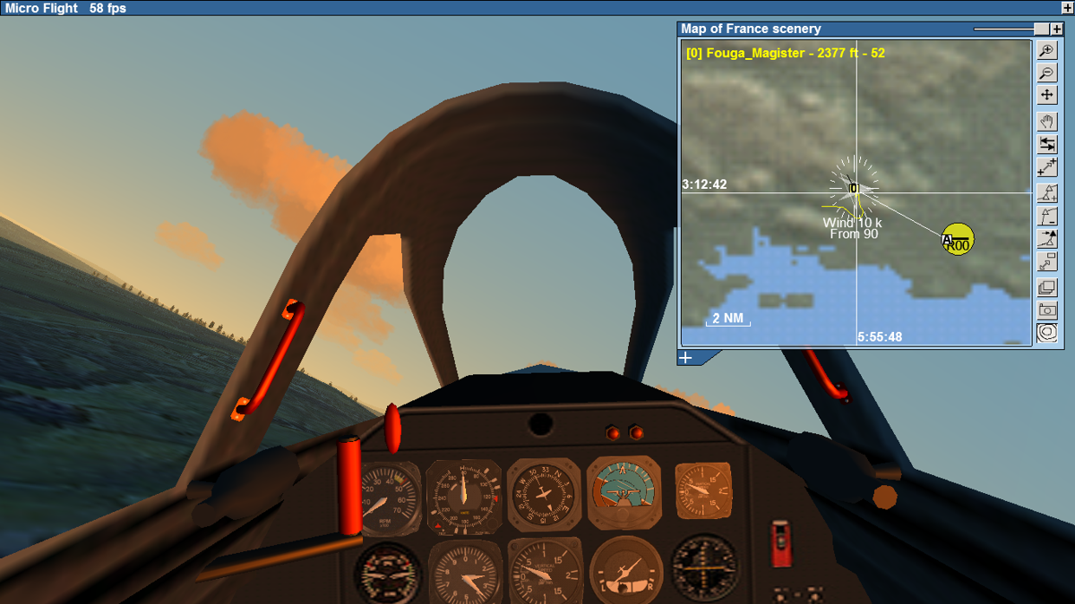 Micro Flight (Windows) screenshot: Making use of the map window