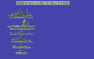 Battleship (Amiga) screenshot: An enemy victory parade sails past.