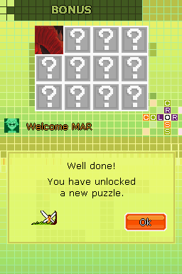 Color Cross (Nintendo DS) screenshot: New Puzzle Unlocked in Magic Theme