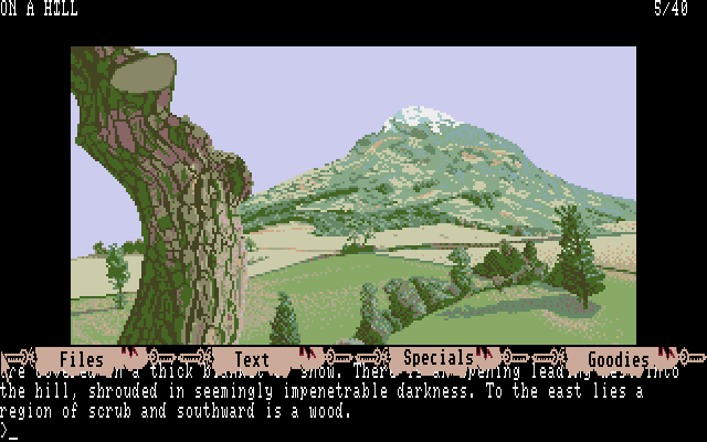 The Guild of Thieves (Amiga) screenshot: On a hill