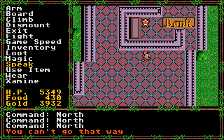 Questron II (Apple IIgs) screenshot: Near the bank.