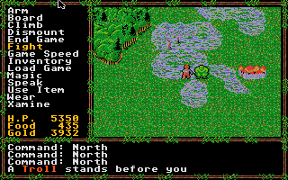 Questron II (Apple IIgs) screenshot: Exploring the world. A monster attacks!