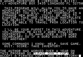 Voodoo Castle (Apple II) screenshot: Introduction page.