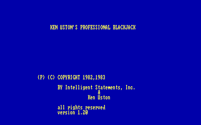 Ken Uston's Professional Blackjack (DOS) screenshot: Yet another title screen (CGA)