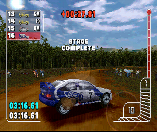 Colin McRae Rally (PlayStation) screenshot: Stage complete! Although I'm at the end of the line...