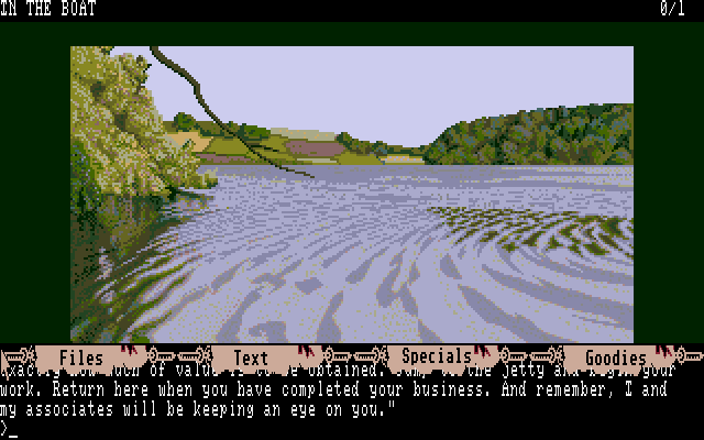 The Guild of Thieves (Amiga) screenshot: In the boat