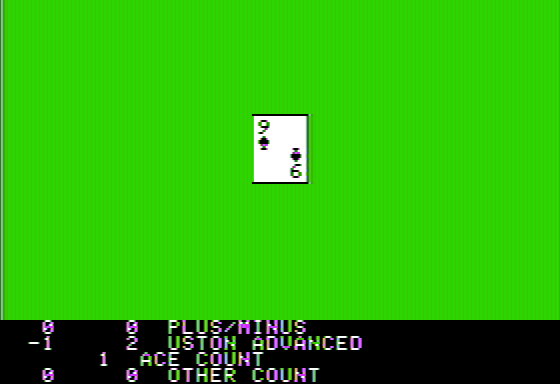Ken Uston's Professional Blackjack (Apple II) screenshot: A drill: let's count down a deck