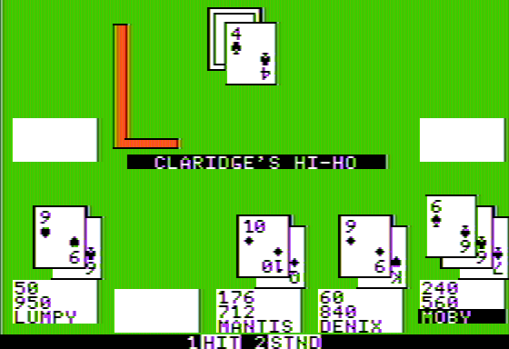 Ken Uston's Professional Blackjack (Apple II) screenshot: Choose your move...