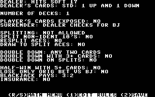 Screenshot of Ken Uston's Professional Blackjack (Commodore 64, 1982 ...