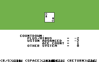 Ken Uston's Professional Blackjack (Commodore 64) screenshot: Starting off with the simple countdown drill
