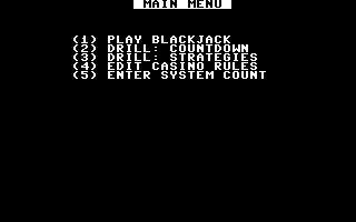Ken Uston's Professional Blackjack (Commodore 64) screenshot: Main menu