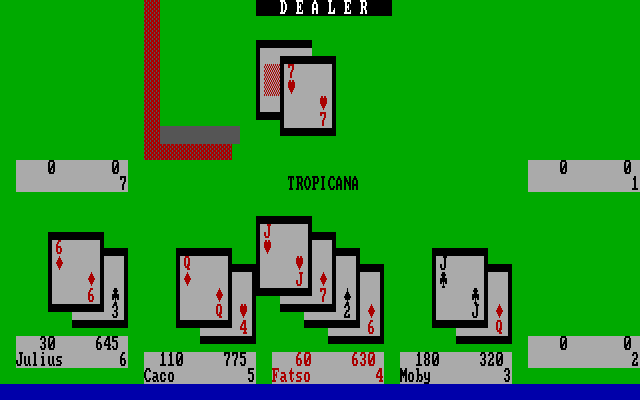 Ken Uston's Professional Blackjack (DOS) screenshot: Looks like I win this one (CGA)