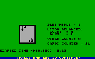 Ken Uston's Professional Blackjack (DOS) screenshot: A simple card-counting drill
