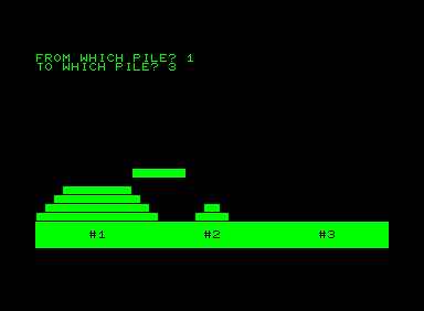 Hanoi (Commodore PET/CBM) screenshot: moving a piece