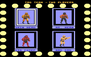 Title Match Pro Wrestling (Atari 7800) screenshot: Select the players and game options