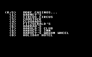 Ken Uston's Professional Blackjack (Commodore 64) screenshot: ...There's even *more* casinos?