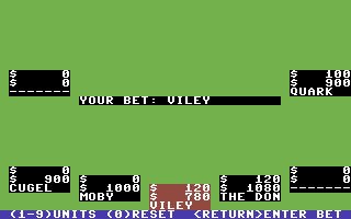 Ken Uston's Professional Blackjack (Commodore 64) screenshot: Entering a bet