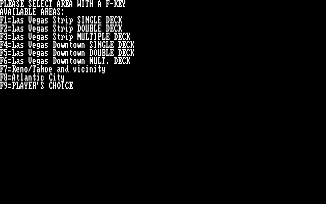 Ken Uston's Professional Blackjack (DOS) screenshot: Pick an area... (CGA)