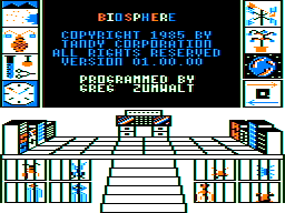 Biosphere (TRS-80 CoCo) screenshot: Title screen