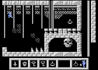 Deimos (Atari 8-bit) screenshot: Like a Tarzan