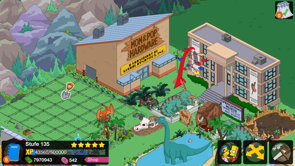 The Simpsons: Tapped Out (Android) screenshot: Time Travelling Toaster Quest 2017: Buildings and decorations common and prehistoric
