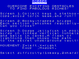 Robber (ZX Spectrum) screenshot: Instructions