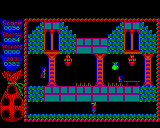 Camelot (BBC Micro) screenshot: Found the first bag, but the condition of my character leaves a lot to be desired.
