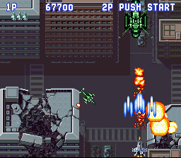 Aero Fighters (SNES) screenshot: Destroy everything as fast you can