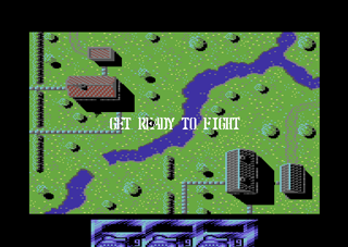 Combat Zone (Commodore 64) screenshot: A green battlefield