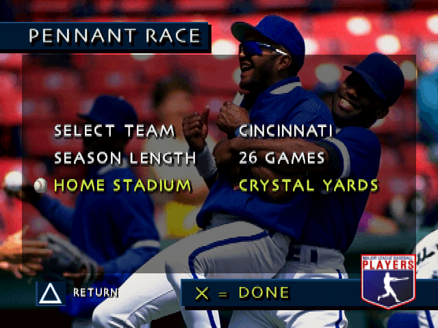3D Baseball (PlayStation) screenshot: Pennant Race menu.