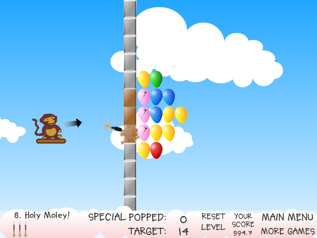 Bloons (Browser) screenshot: Break through the wall to get to the bloons