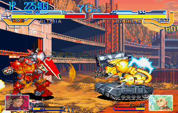 Cyberbots: Full Metal Madness (SEGA Saturn) screenshot: Blocking an attack
