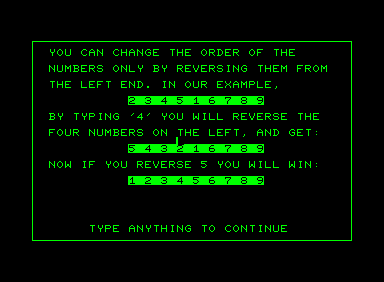Reverse (Commodore PET/CBM) screenshot: Example