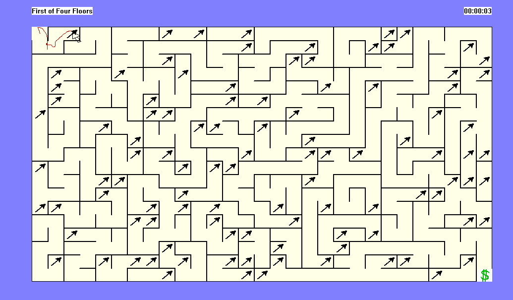 Mazemaker (Windows 3.x) screenshot: Moving to the sole arrow in the first room.