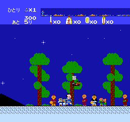Kanshakudama Nage Kantarō no Tōkaidō Gojūsan Tsugi (NES) screenshot: An enemy disappearing after being defeated