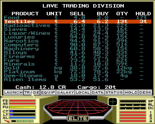 Elite (Acorn 32-bit) screenshot: Trading