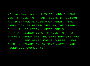 Seabattle (Commodore PET/CBM) screenshot: Navigation controls