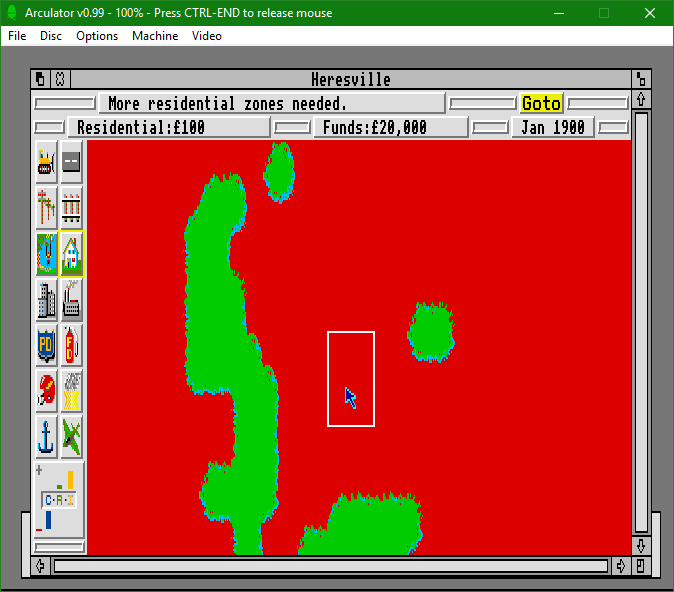SimCity (Acorn 32-bit) screenshot: Start of the game