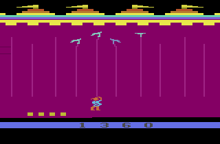 Dishaster (Atari 2600) screenshot: Now, three out of four are wobbly.