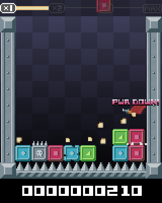 Super Puzzle Platformer (Windows) screenshot: Weapons gets downgraded when hit by a block