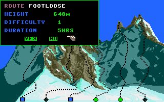 Final Assault (Amiga) screenshot: Choose a mountain to climb.