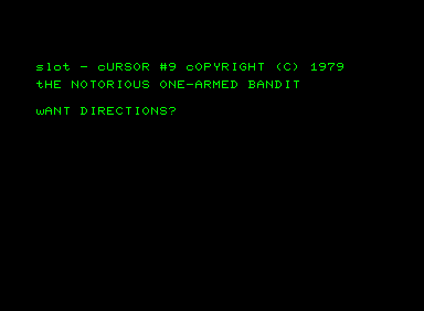 Slot (Commodore PET/CBM) screenshot: Introduction screen