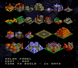 Utopia: The Creation of a Nation (SNES) screenshot: The different kinds of buildings