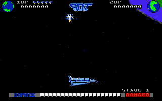 SDI: Strategic Defense Initiative (Amiga) screenshot: Starting a new game. A space shuttle drops you off.
