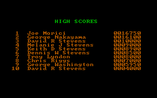 Bionic Commando (DOS) screenshot: High Scores (CGA)