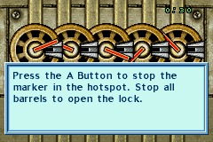 Dead to Rights (Game Boy Advance) screenshot: "Lockpick" minigame is used for hot-wiring the bull dozer