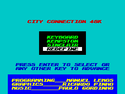 City Connection (ZX Spectrum) screenshot: Controls menu.